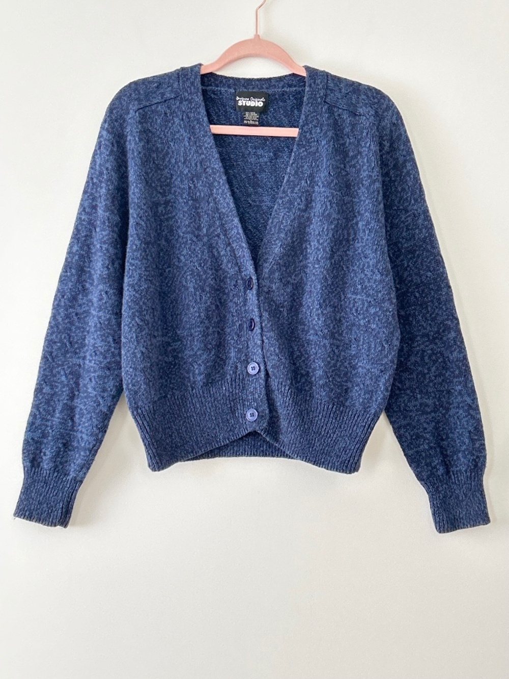 Designer Originals Studio Blue Cotton & Ramie Button Cardigan